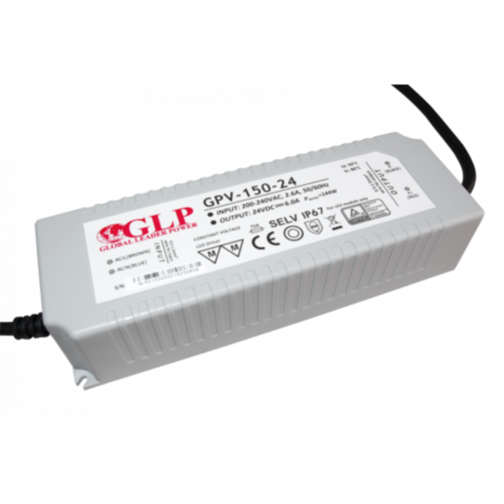 GLP  LED voedingsadapter - 24V 150W 6,25A - IP67 Waterdicht GLP  LED voedingsadapter - 24V 150W 6,25A - IP67 Waterdicht
