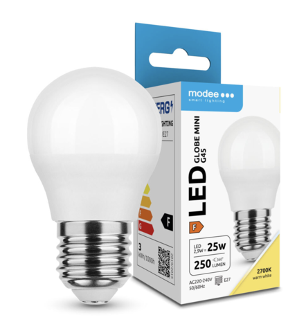 Modee LED lamp - E27 fitting - 3W vervangt 25W - 2700K warm wit licht Modee LED lamp - E27 fitting - 3W vervangt 25W - 2700K warm wit licht