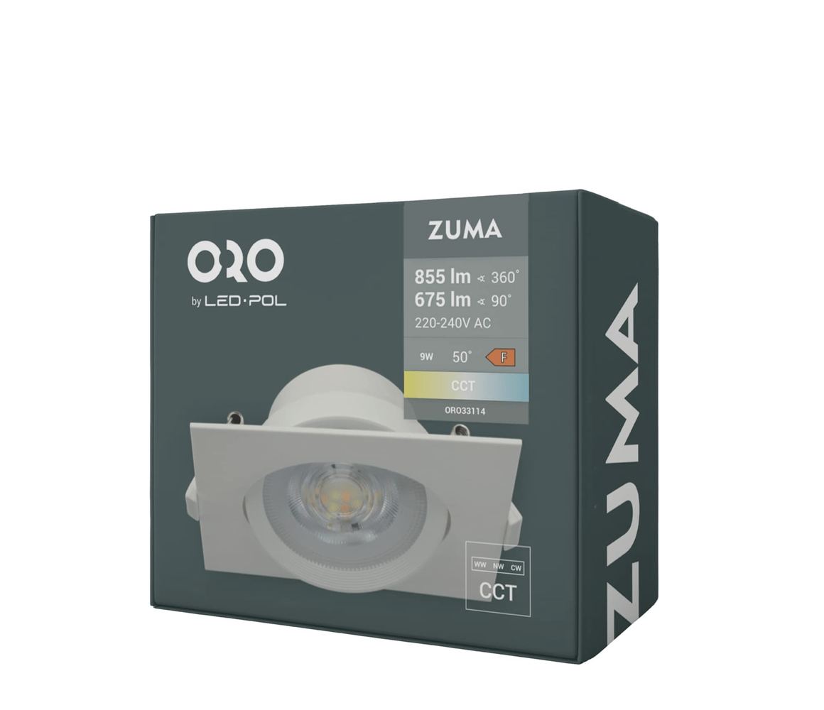 ORO LED Inbouwspot wit - Vierkant - 9W - 3000K-4000K-6000K / CCT - Niet Dimbaar