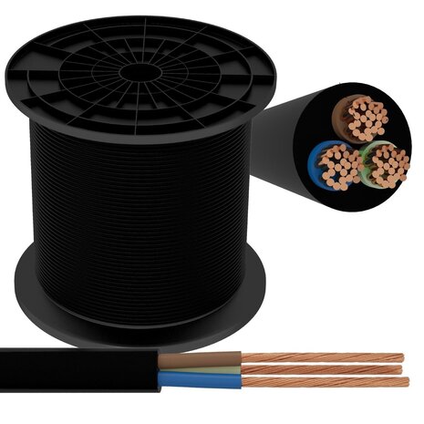 Aigostar Aansluitsnoer - 50m - 3x 2.5mm2 met zwarte mantel rond - H03VVH2-F 3G2.5 Aigostar Aansluitsnoer - 50m - 3x 2.5mm2 met zwarte mantel rond - H03VVH2-F 3G2.5