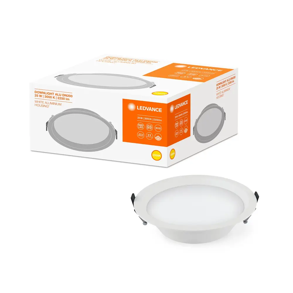 Ledvance LED Downlight Alu DN200 25W 2250lm 100D - 830 Warm Wit | 215mm - IP44 Ledvance LED Downlight Alu DN200 25W 2250lm 100D - 830 Warm Wit | 215mm - IP44
