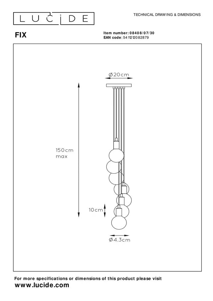 Lucide Lucide FIX Hanglamp 7xE27 Zwart Lucide Lucide FIX Hanglamp 7xE27 Zwart