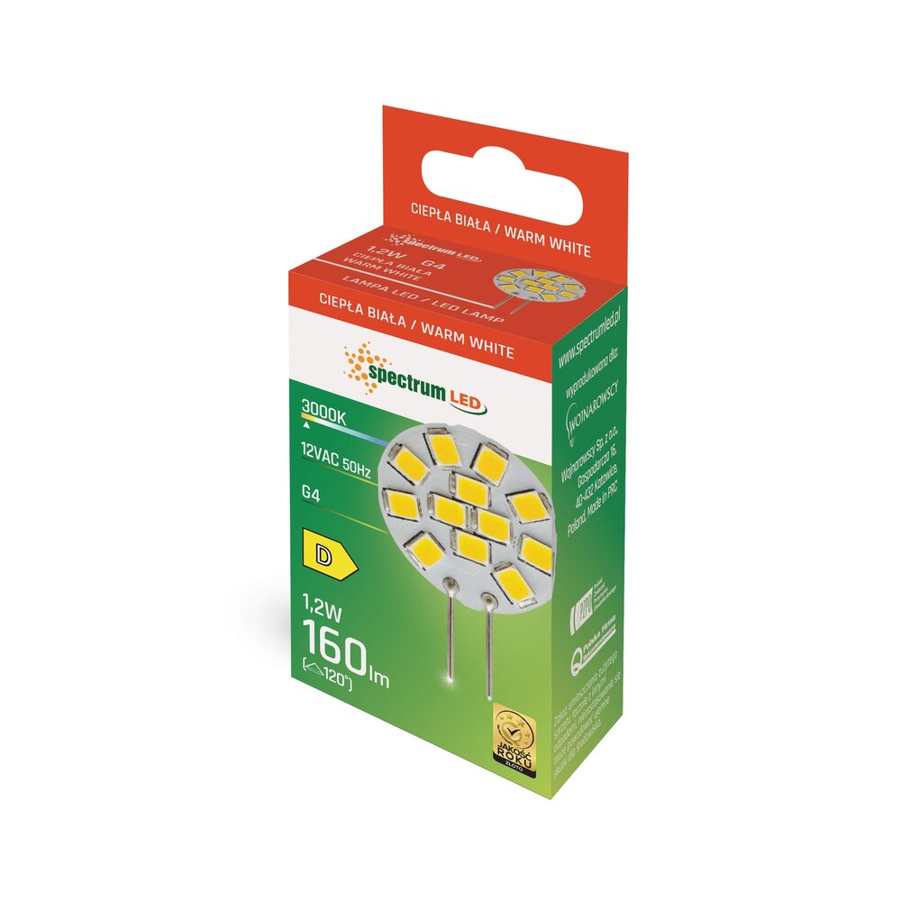 Spectrum LED Capsule G4 1,2W 160lm - 830 Warm Wit | Vervangt 16W Spectrum LED Capsule G4 1,2W 160lm - 830 Warm Wit | Vervangt 16W