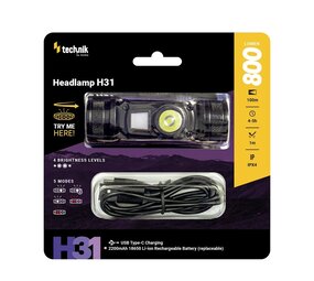 Technik Professionele Hoofdlamp H31 - Ingebouwde batterij - Inclusief Rood licht - USB-C - 800 lumen Technik Professionele Hoofdlamp H31 - Ingebouwde batterij - Inclusief Rood licht - USB-C - 800 lumen