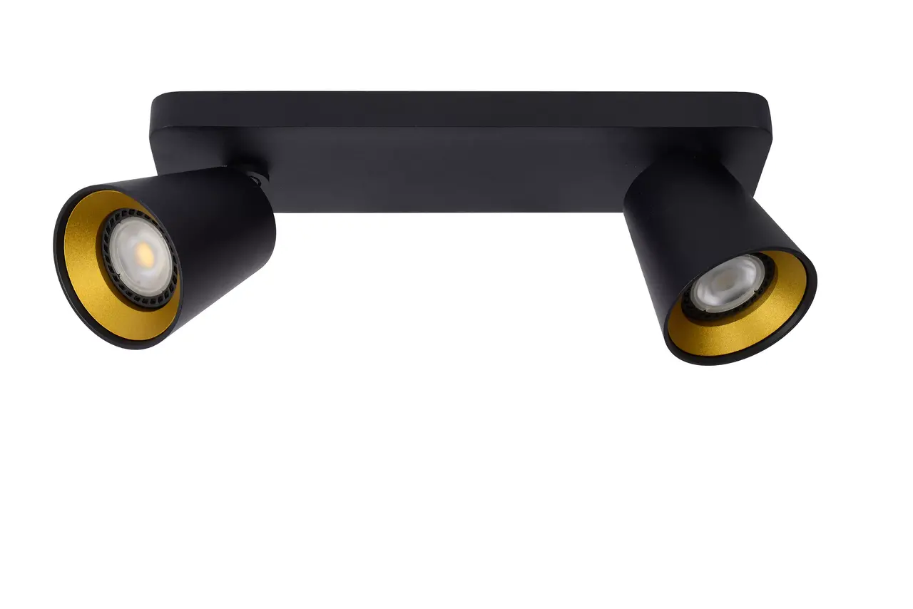 Lucide LED Plafondspot - TURNON Matt Zwart / Goud- 2-Lichts GU10 Fitting - DTW Dim to warm - 2x5W 660Lm - 2000-3000K | Dimbaar DTW Dimtone