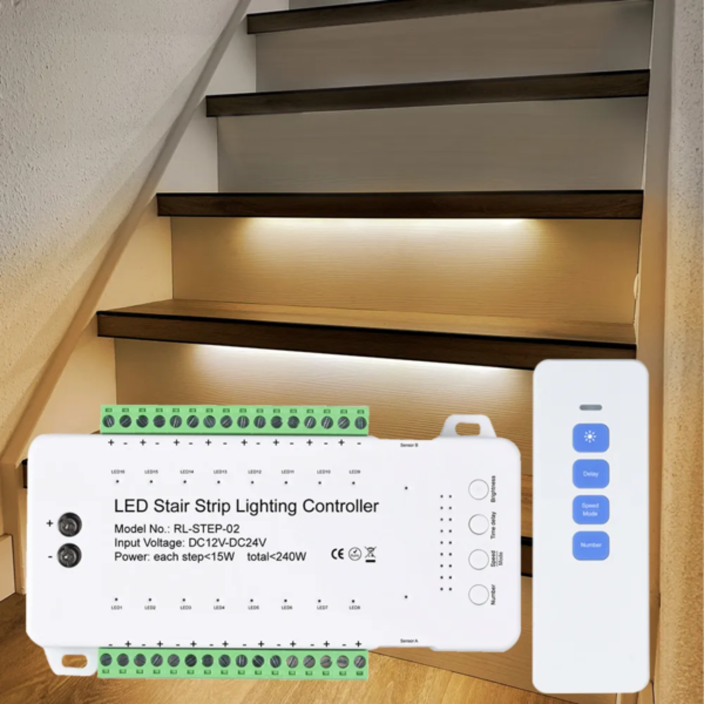 LCB LED LED Strip Toebehoren | Controller Set voor Dynamische Trapverlichting – Incl. Bewegingssensoren en Afstandsbediening LCB LED LED Strip Toebehoren | Controller Set voor Dynamische Trapverlichting – Incl. Bewegingssensoren en Afstandsbediening