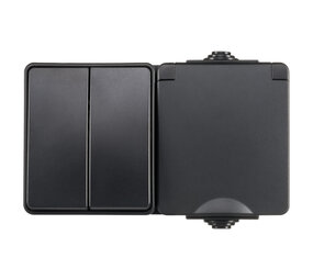 ION Industries Combinatie spatwaterdicht - opbouw - serie - randaarde - IP55 - zwart ION Industries Combinatie spatwaterdicht - opbouw - serie - randaarde - IP55 - zwart