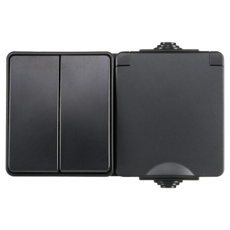 ION Industries Combinatie spatwaterdicht - opbouw - serie - randaarde - IP55 - zwart ION Industries Combinatie spatwaterdicht - opbouw - serie - randaarde - IP55 - zwart