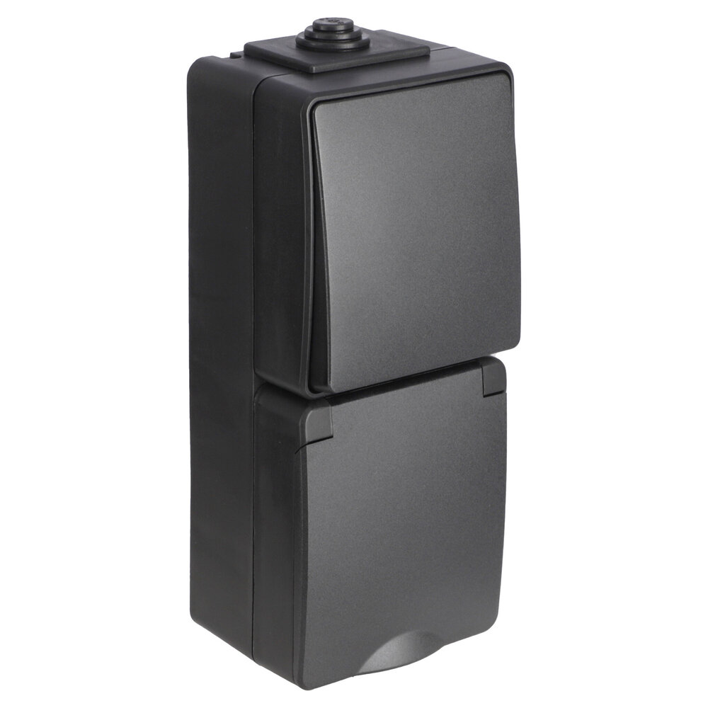 ION Industries Combinatie spatwaterdicht - opbouw - wissel - randaarde - verticaal - IP55 - zwart ION Industries Combinatie spatwaterdicht - opbouw - wissel - randaarde - verticaal - IP55 - zwart