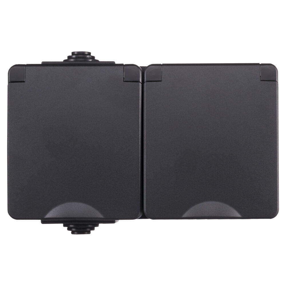 ION Industries Contactdoos spatwaterdicht - opbouw - 2-voudig - randaarde - IP55 - zwart ION Industries Contactdoos spatwaterdicht - opbouw - 2-voudig - randaarde - IP55 - zwart