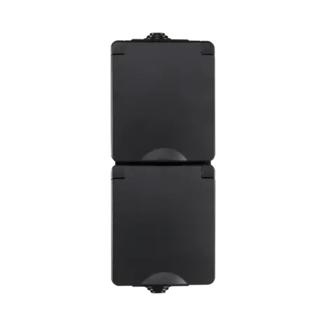 ION Industries Opbouw IP55 Wandcontactdoos 2-voudig Verticaal | Zwart ION Industries Opbouw IP55 Wandcontactdoos 2-voudig Verticaal | Zwart