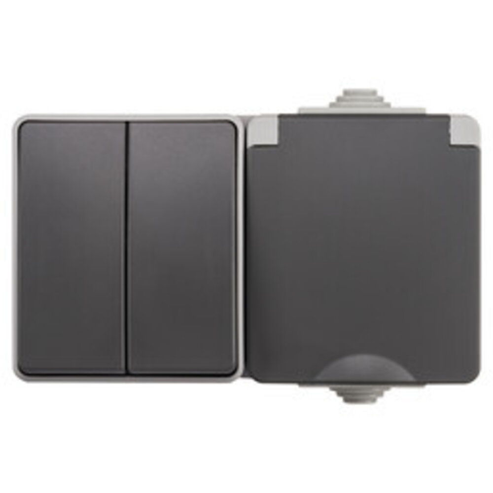 ION Industries Combinatie spatwaterdicht - opbouw - serie - randaarde - IP55 - grijs ION Industries Combinatie spatwaterdicht - opbouw - serie - randaarde - IP55 - grijs