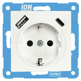 ION Industries ION Industries V1/J1 contactdoos inbouw - 1-voudig - randaarde - met USB-A en USB-C - 71 x 71 x 32 mm - Alpin Wit