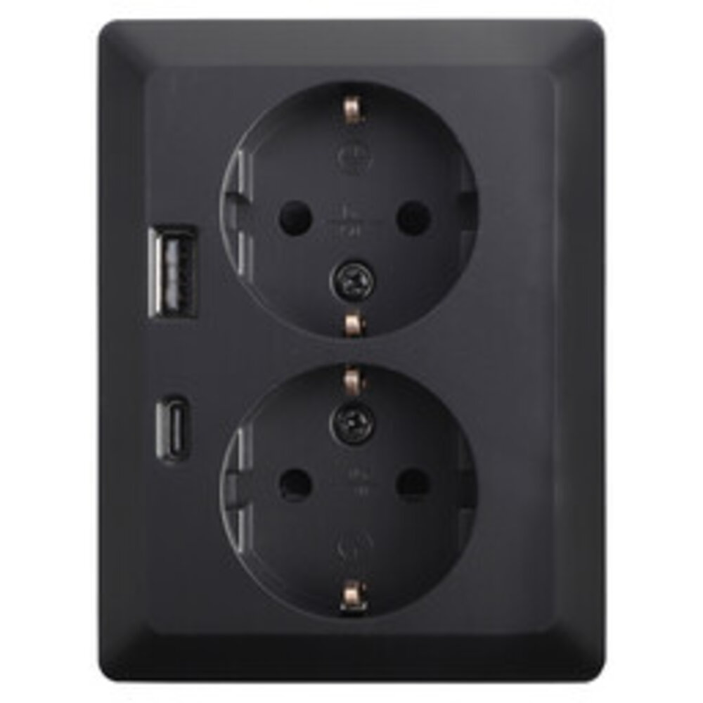 ION Industries Contactdoos inbouw/opbouw - 2-voudig - RA - USB-A  +  USB-C Mat Zwart ION Industries Contactdoos inbouw/opbouw - 2-voudig - RA - USB-A  +  USB-C Mat Zwart