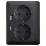 ION Industries Contactdoos inbouw/opbouw - 2-voudig - RA - USB-A  +  USB-C Mat Zwart