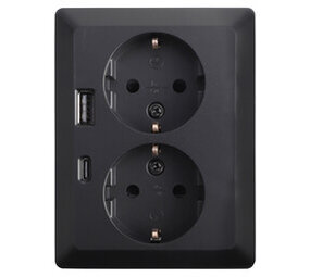 ION Industries Contactdoos inbouw/opbouw - 2-voudig - RA - USB-A  +  USB-C Mat Zwart ION Industries Contactdoos inbouw/opbouw - 2-voudig - RA - USB-A  +  USB-C Mat Zwart