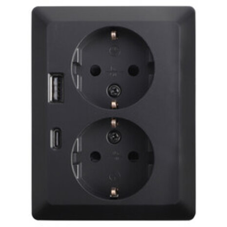 ION Industries Contactdoos inbouw/opbouw - 2-voudig - RA - USB-A  +  USB-C Mat Zwart ION Industries Contactdoos inbouw/opbouw - 2-voudig - RA - USB-A  +  USB-C Mat Zwart