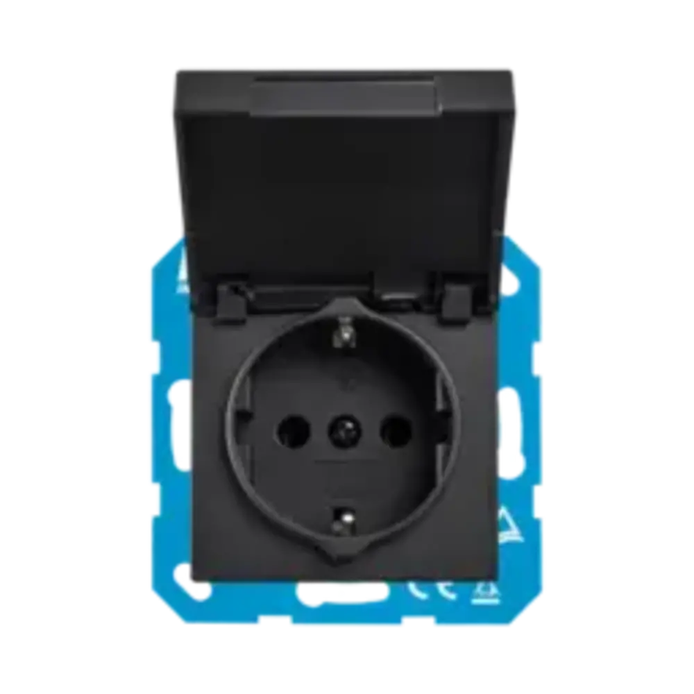 ION Industries V1/J1 contactdoos inbouw RA - 1-voudig - randaarde - met klep - IP44 - Mat Zwart