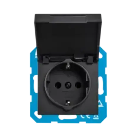 ION Industries V1/J1 contactdoos inbouw RA - 1-voudig - randaarde - met klep - IP44 - Mat Zwart