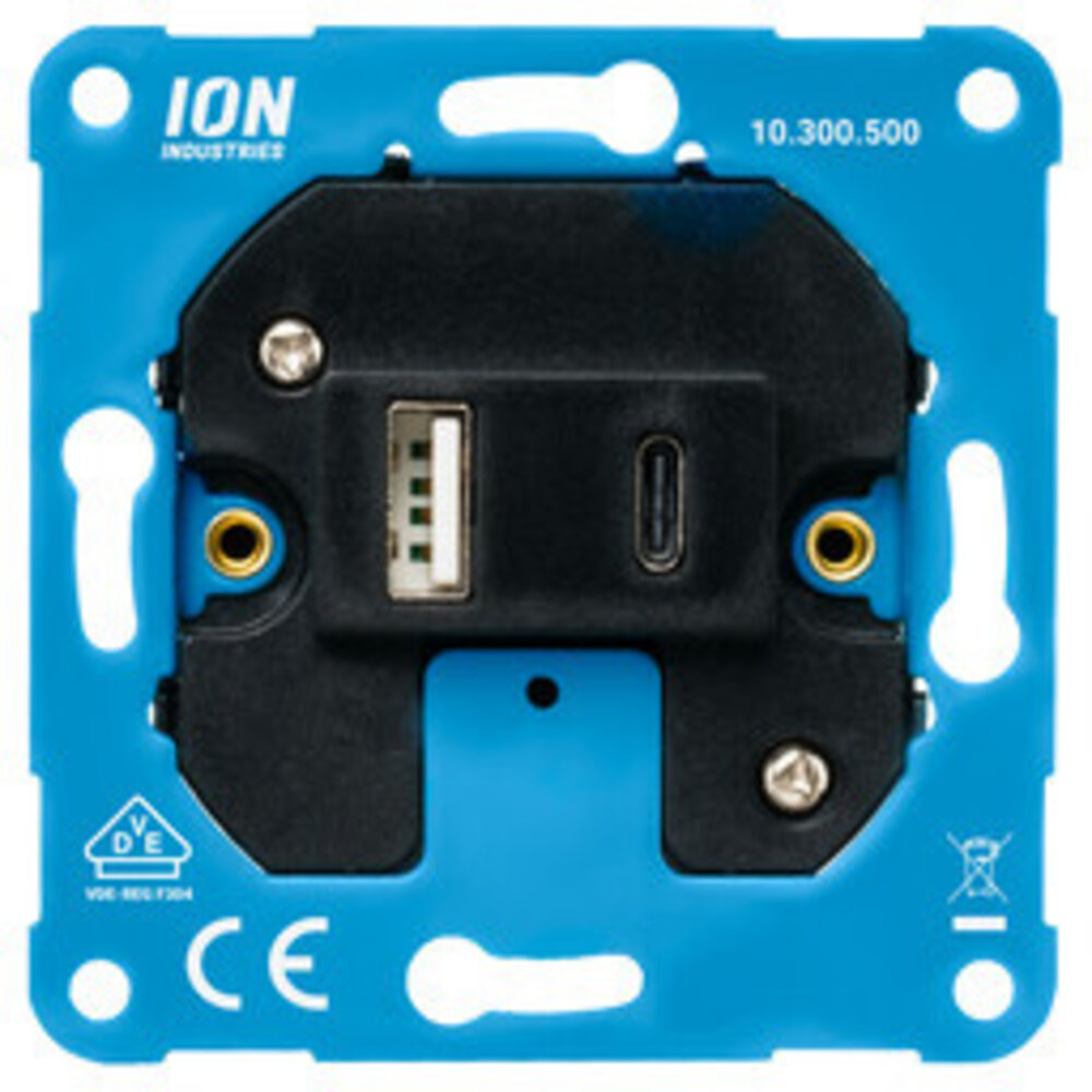 ION Industries USB-lader USB-A + USB-C element inbouw  - universeel - IP20 - 71 x 71 mm Mat Zwart ION Industries USB-lader USB-A + USB-C element inbouw  - universeel - IP20 - 71 x 71 mm Mat Zwart