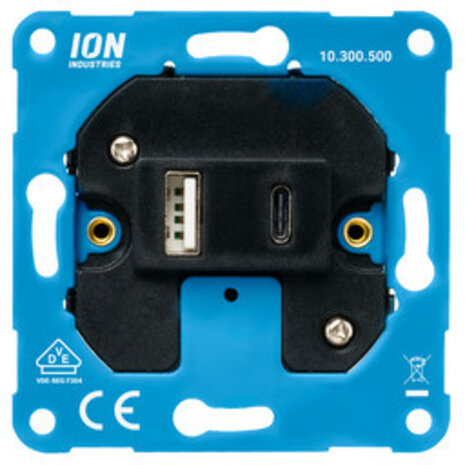 ION Industries USB-lader USB-A + USB-C element inbouw  - universeel - IP20 - 71 x 71 mm Mat Zwart ION Industries USB-lader USB-A + USB-C element inbouw  - universeel - IP20 - 71 x 71 mm Mat Zwart