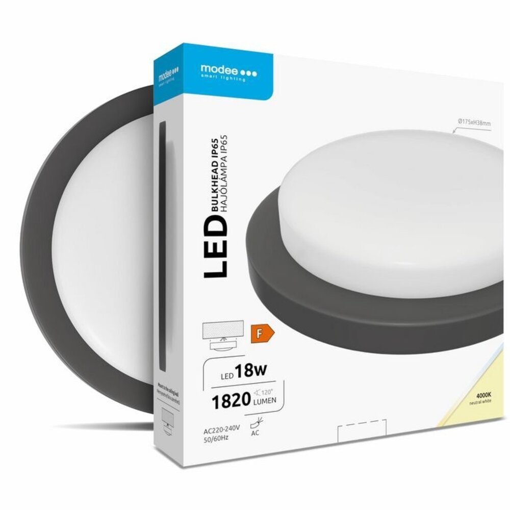 Modee LED Bulkhead - 18W 1820lm - 4000K 840 - D195x35mm - IP65 - Zwart Modee LED Bulkhead - 18W 1820lm - 4000K 840 - D195x35mm - IP65 - Zwart