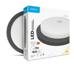 Modee LED Bulkhead - PIR sensor - 18W 1820lm - 4000K - D195x45mm - IP65 - Zwart Modee LED Bulkhead - PIR sensor - 18W 1820lm - 4000K - D195x45mm - IP65 - Zwart