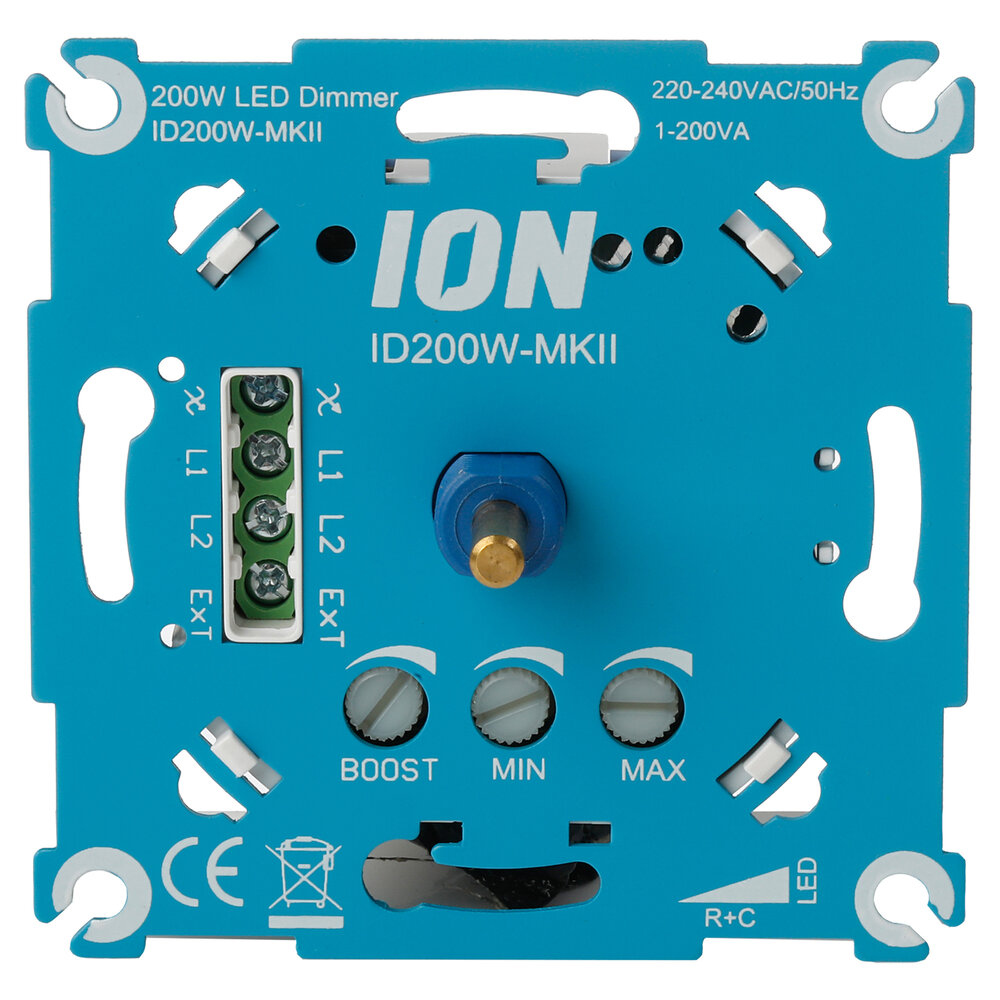 ION Industries ION Industries dimmer inbouw - LED - 1-200 W - druk-wissel - RC element - blauw ION Industries ION Industries dimmer inbouw - LED - 1-200 W - druk-wissel - RC element - blauw
