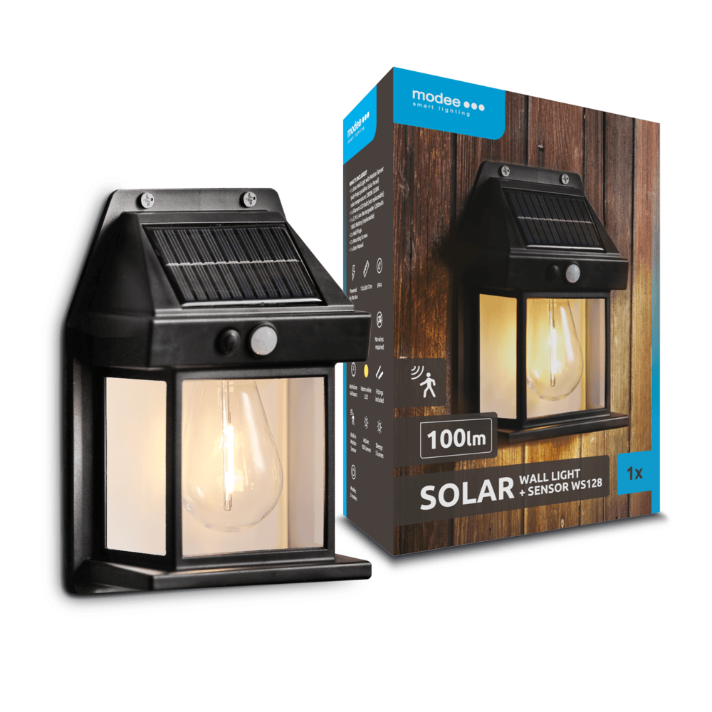 Modee LED Solar Wandlamp met bewegingssensor - 3000K Warm wit - WS128 Modee LED Solar Wandlamp met bewegingssensor - 3000K Warm wit - WS128