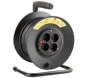 Technik Kabelhaspel Technik Professional 25 meter 4-voudig 16A 3x1,5mm² met Randaarde en Thermische Beveiliging - Zwart Technik Kabelhaspel Technik Professional 25 meter 4-voudig 16A 3x1,5mm² met Randaarde en Thermische Beveiliging - Zwart