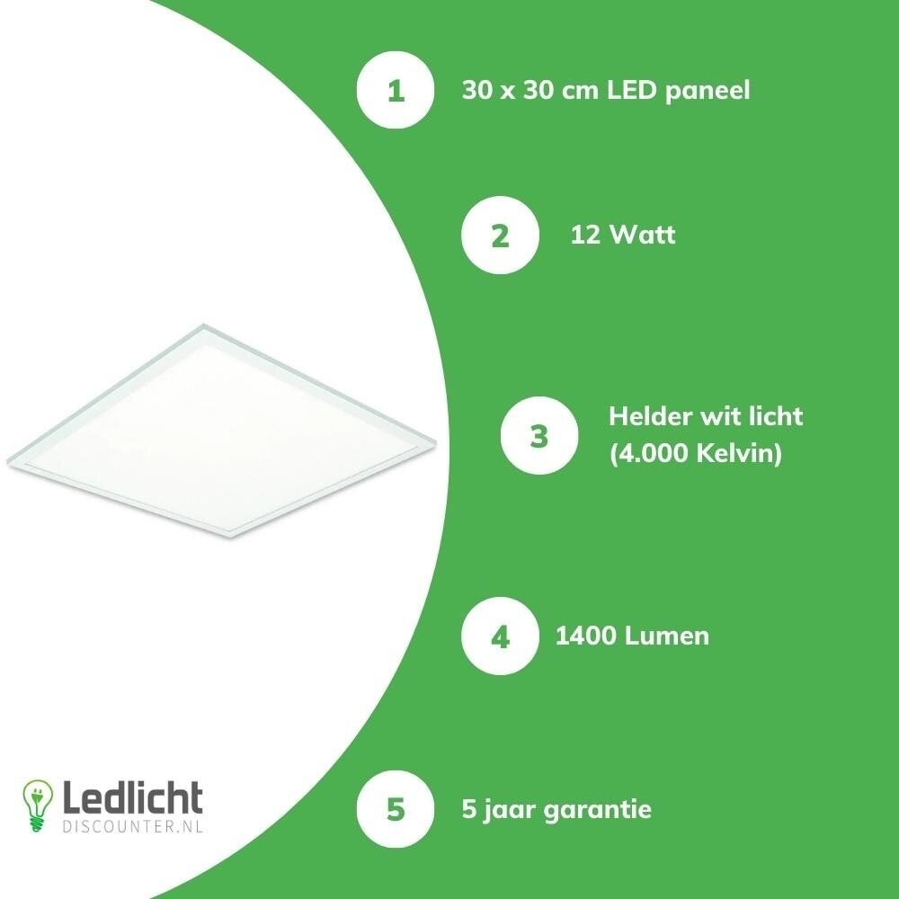 LCB LED Paneel 30x30cm - 18W 1800lm - 4000K 840 - 5 jaar garantie LCB LED Paneel 30x30cm - 18W 1800lm - 4000K 840 - 5 jaar garantie