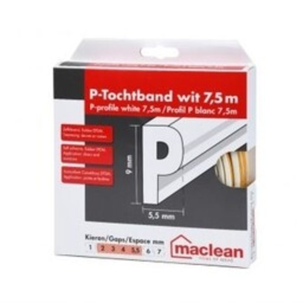 P tochtprofiel 3-5,5mm x 9mm - klevend P tochtprofiel 3-5,5mm x 9mm - klevend