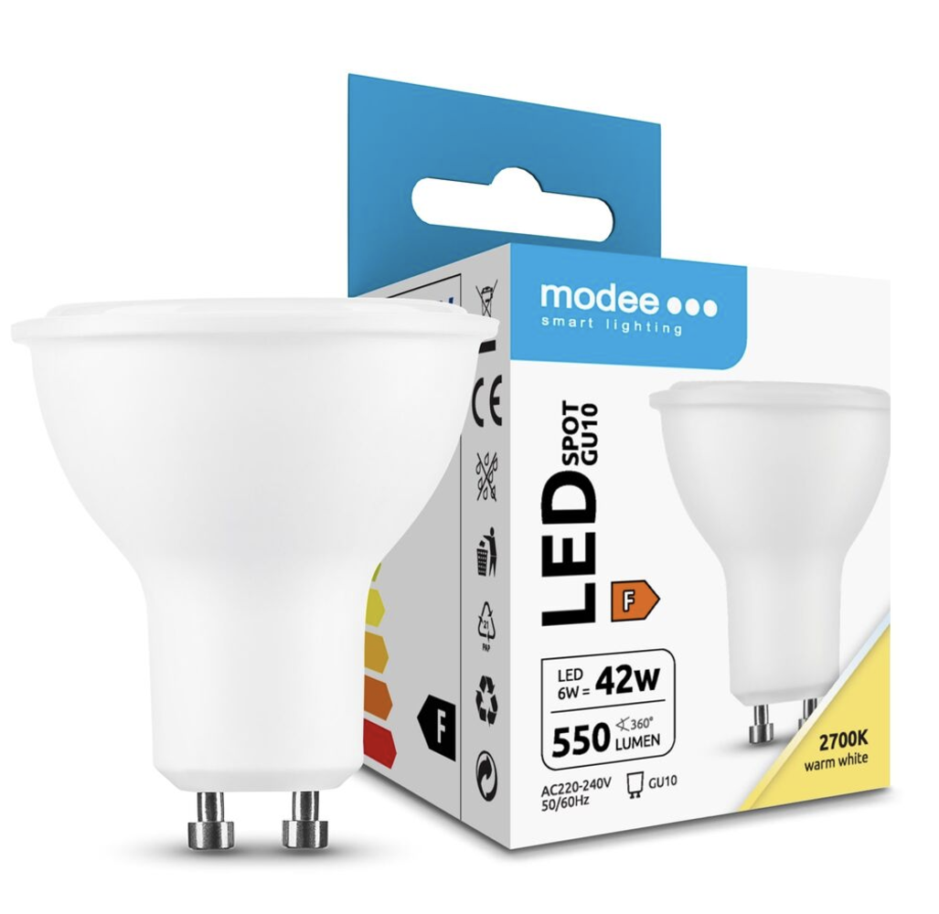 Modee Voordeelpak 10 stuks - LED spot GU10 - 6W vervangt 45W - 2700K warm wit licht Modee Voordeelpak 10 stuks - LED spot GU10 - 6W vervangt 45W - 2700K warm wit licht
