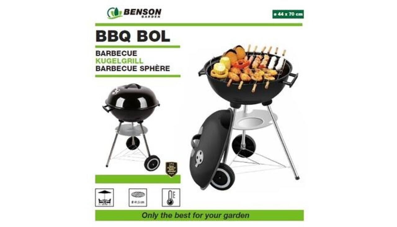Benson Barbecue Ø 44 cm - Zwart - Met Wielen & Deksel Benson Barbecue Ø 44 cm - Zwart - Met Wielen & Deksel