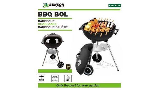 Benson Barbecue Ø 44 cm - Zwart - Met Wielen & Deksel Benson Barbecue Ø 44 cm - Zwart - Met Wielen & Deksel