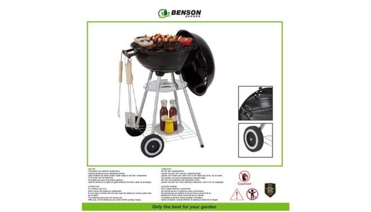 Benson Kleine Barbecue Ø 35 cm – Zwart – Met Deksel & Wielen​