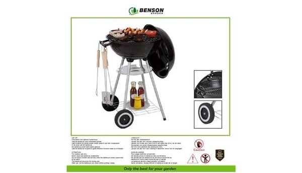 Benson Kleine Barbecue Ø 35 cm – Zwart – Met Deksel & Wielen​