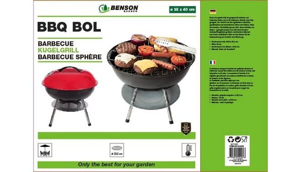 Benson Kleine Barbecue Ø 35 cm – Zwart – Met Deksel & Wielen​