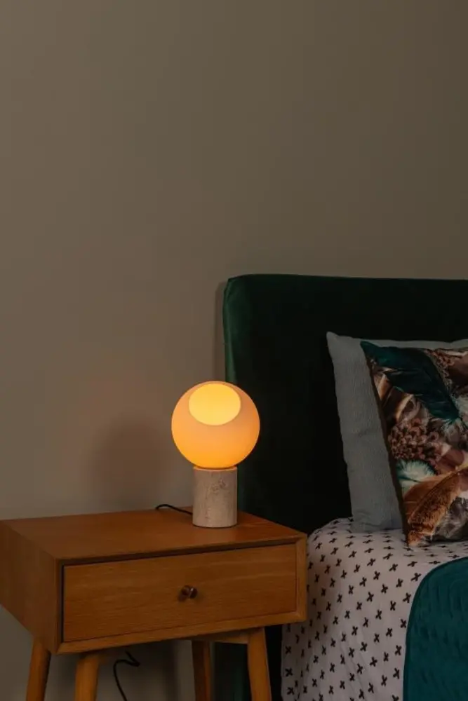 Lucide LED Tafellamp - DAVIN - Ø15cm - 1x E27 Fitting - Opalen Glas - Travertin Voet - Binnenverlichting - Niet Dimbaar Lucide LED Tafellamp - DAVIN - Ø15cm - 1x E27 Fitting - Opalen Glas - Travertin Voet - Binnenverlichting - Niet Dimbaar