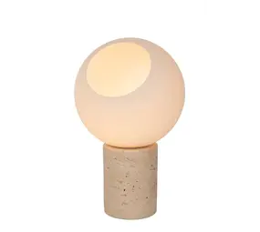 Lucide LED Tafellamp - DAVIN - Ø15cm - 1x E27 Fitting - Opalen Glas - Travertin Voet - Binnenverlichting - Niet Dimbaar Lucide LED Tafellamp - DAVIN - Ø15cm - 1x E27 Fitting - Opalen Glas - Travertin Voet - Binnenverlichting - Niet Dimbaar