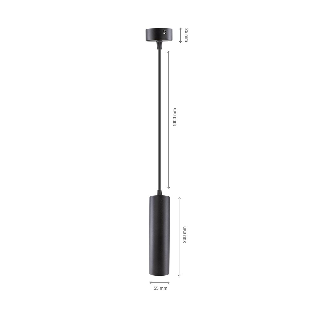 Spectrum LED Hanglamp - 1xGU10 - 200x55mm - 100cm pendel - Aluminium - Zwart