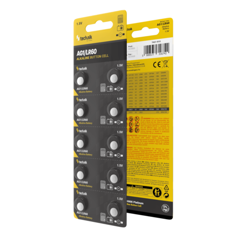 Technik Platinum Coin Cell Alkaline - 10 Stuks - AG1 / LR60 / 164 / 364 - 1,5V - B10 | Knoopcelbatterij Technik Platinum Coin Cell Alkaline - 10 Stuks - AG1 / LR60 / 164 / 364 - 1,5V - B10 | Knoopcelbatterij