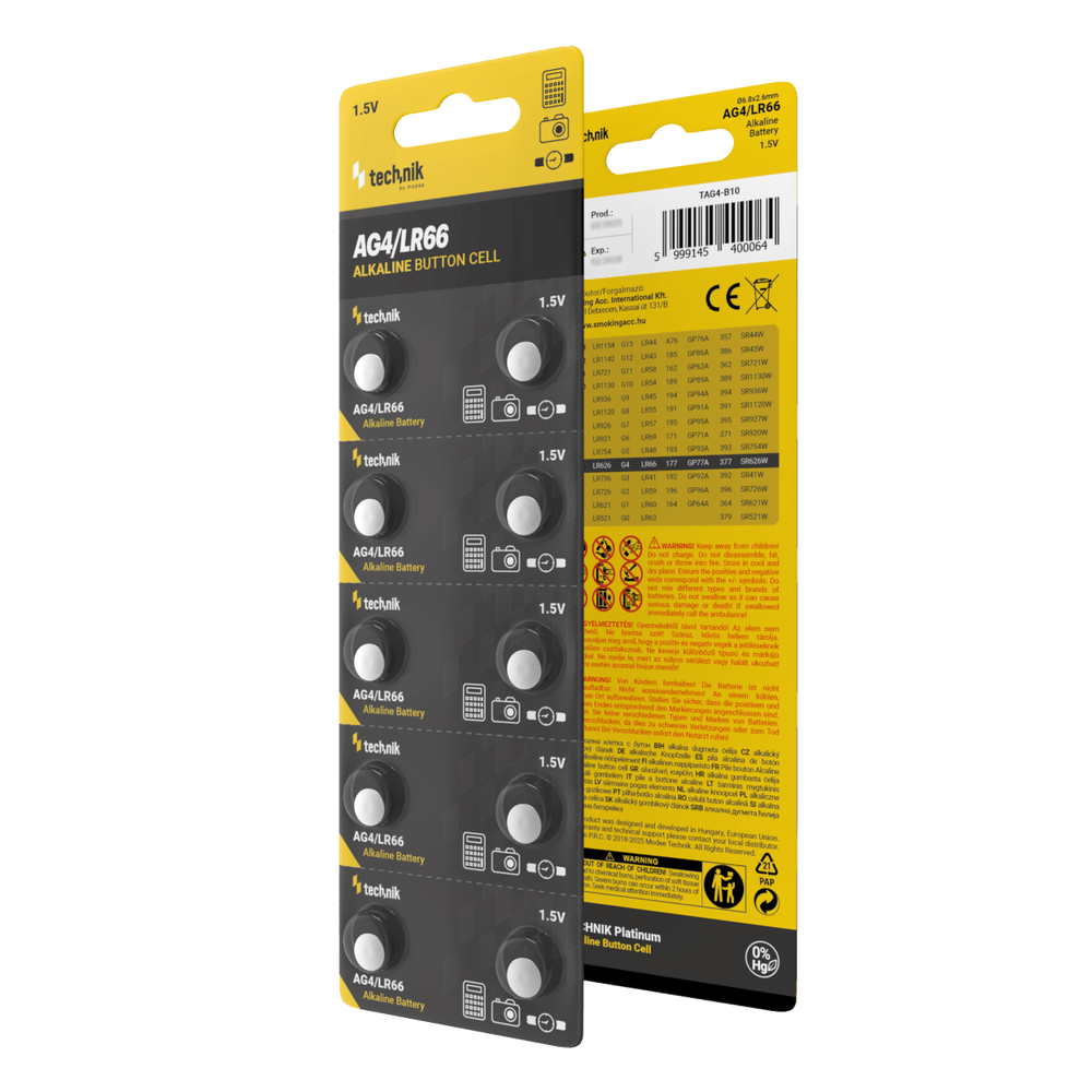 Technik Platinum Coin Cell Alkaline - 10 Stuks - AG4 / LR66 / 177 / 377 - 1,5V | Knoopcelbatterij Technik Platinum Coin Cell Alkaline - 10 Stuks - AG4 / LR66 / 177 / 377 - 1,5V | Knoopcelbatterij