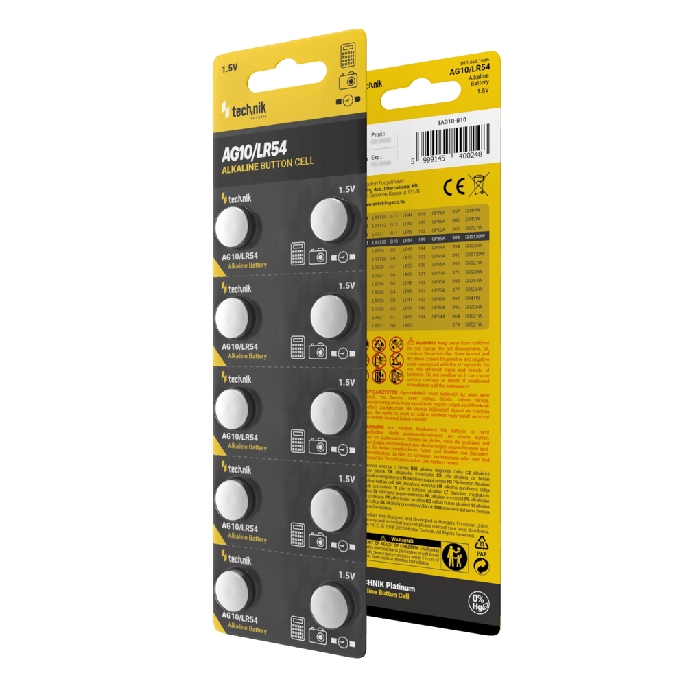 Technik Platinum Coin Cell Alkaline - 10 Stuks - AG10 / LR54 / 189 / 389 - 1,5V - B10 | Knoopcelbatterij Technik Platinum Coin Cell Alkaline - 10 Stuks - AG10 / LR54 / 189 / 389 - 1,5V - B10 | Knoopcelbatterij