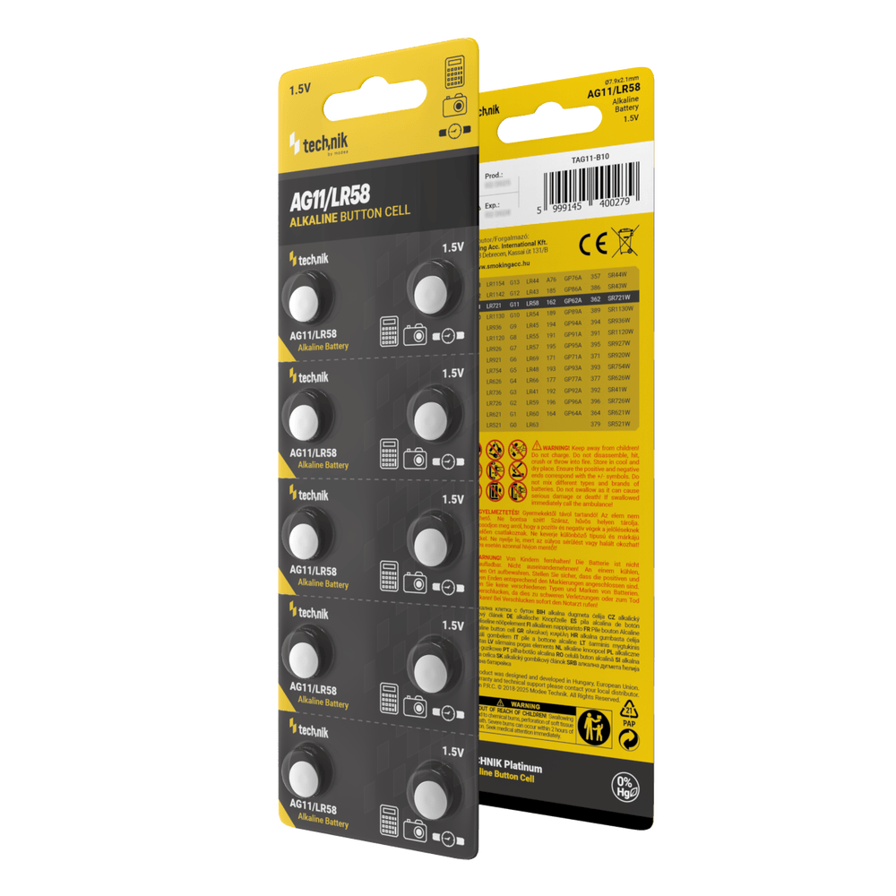 Technik Platinum Coin Cell Alkaline - 10 Stuks - AG11 / LR58 / 162 / 362 - 1,5V - B10 | Knoopcelbatterij Technik Platinum Coin Cell Alkaline - 10 Stuks - AG11 / LR58 / 162 / 362 - 1,5V - B10 | Knoopcelbatterij