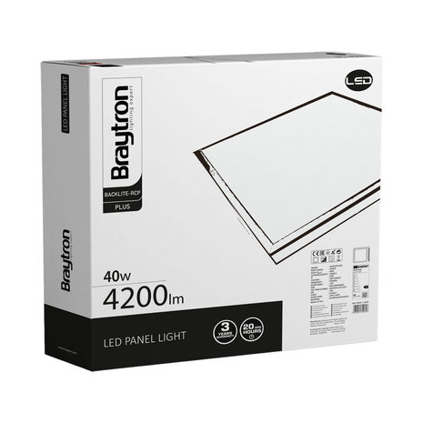 Braytron LED paneel 60x60cm - 6500K 865 - 40W 4200lm - UGR<22 - 3 jaar garantie Braytron LED paneel 60x60cm - 6500K 865 - 40W 4200lm - UGR<22 - 3 jaar garantie