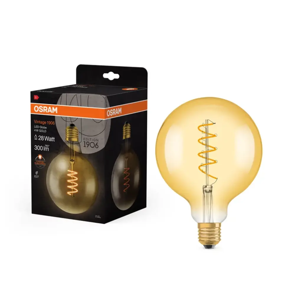 Ledvance LED Lamp - E27 - Filament - 4W 300lm - 2000K Extra Warm Wit Licht | Vintage 1906 Globe 28 Ledvance LED Lamp - E27 - Filament - 4W 300lm - 2000K Extra Warm Wit Licht | Vintage 1906 Globe 28