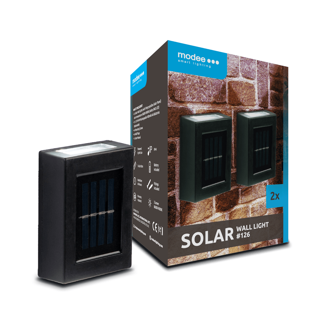 Modee LED Solar Wandlamp met bewegingssensor - 9000K Daglicht - WS126 - 2 stuks Modee LED Solar Wandlamp met bewegingssensor - 9000K Daglicht - WS126 - 2 stuks
