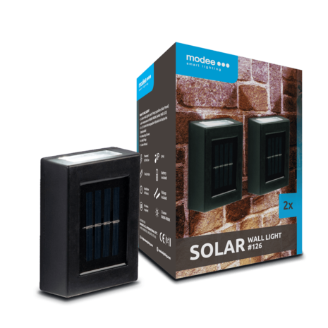 Modee LED Solar Wandlamp met bewegingssensor - 9000K Daglicht - WS126 - 2 stuks Modee LED Solar Wandlamp met bewegingssensor - 9000K Daglicht - WS126 - 2 stuks