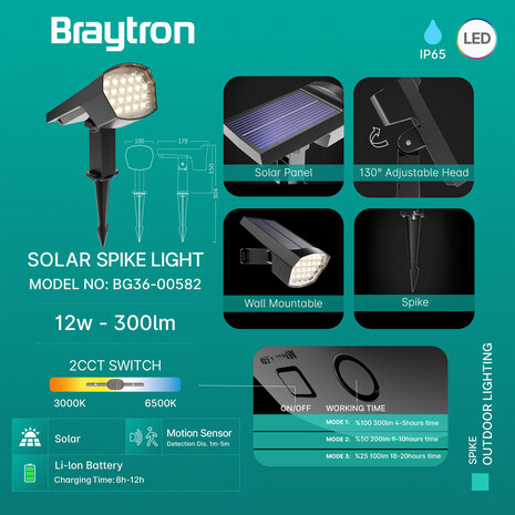 Braytron LED Prikspot - 12W Dimbaar - Lichtkleur verstelbaar - IP65 Braytron LED Prikspot - 12W Dimbaar - Lichtkleur verstelbaar - IP65